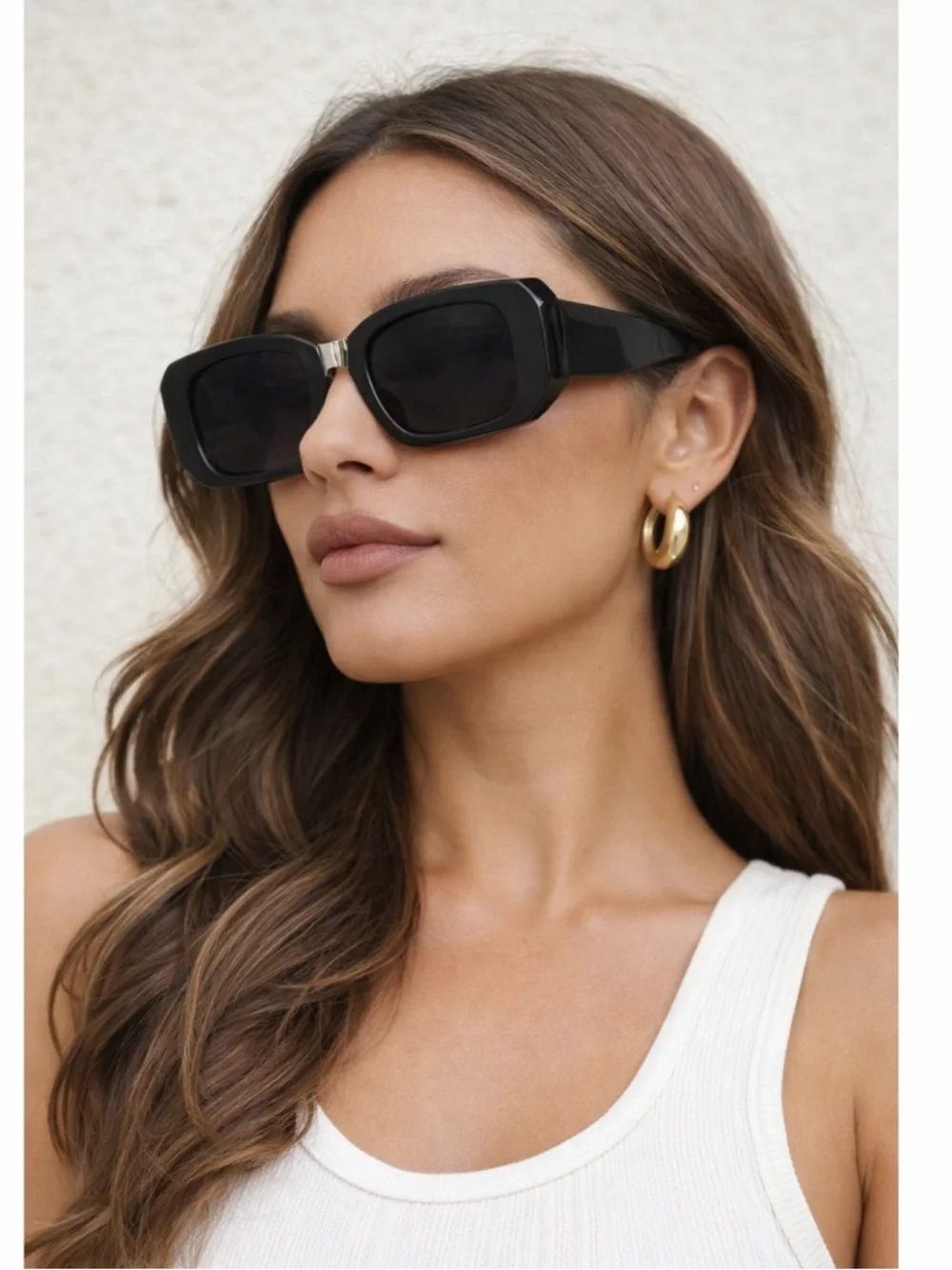 Oversized Square Cream Sunglasses UV400 Retro Fashion Thick‎ Frame Women